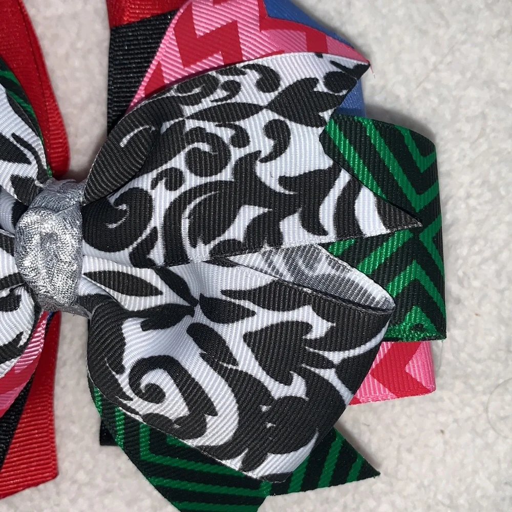 Big Multi Color Hairbow Bow OTT Custom Made Black White Pink Green EUC